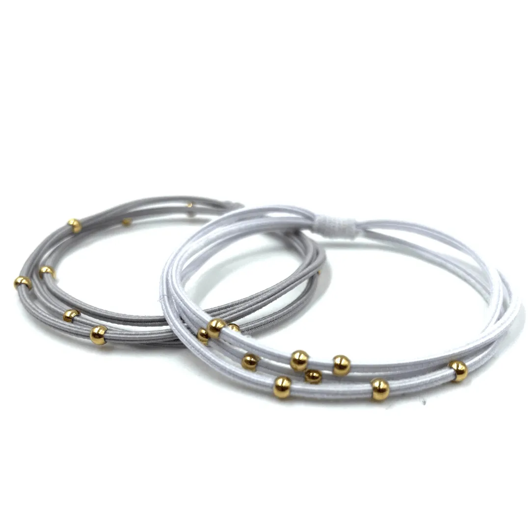 3mm Gold Water Pony Waterproof Bracelet Hair Bands in Gray and White(#1)