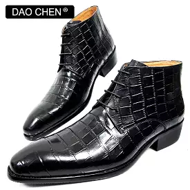 BLACK CROCODILE PRINT ANKLE LEATHER MAN BOOTS