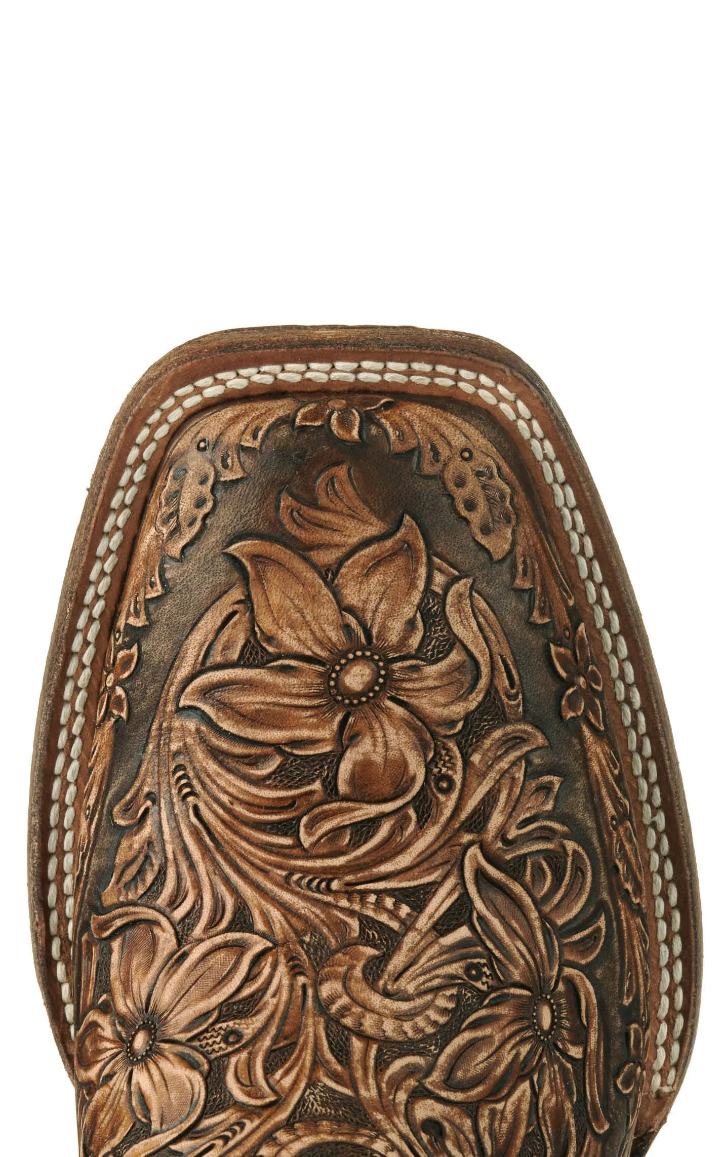 Black Jack Men's Brandy and Antique Brown Hand Tooled Wide Square Toe Cowboy Boots