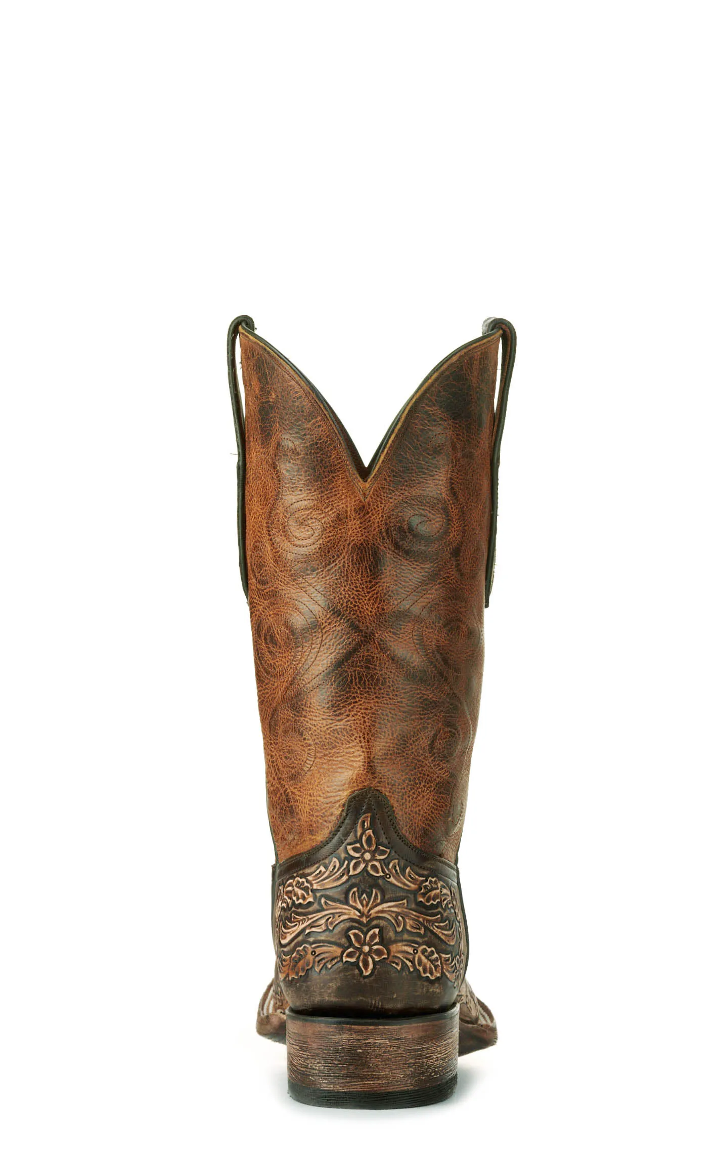 Black Jack Men's Brandy and Antique Brown Hand Tooled Wide Square Toe Cowboy Boots