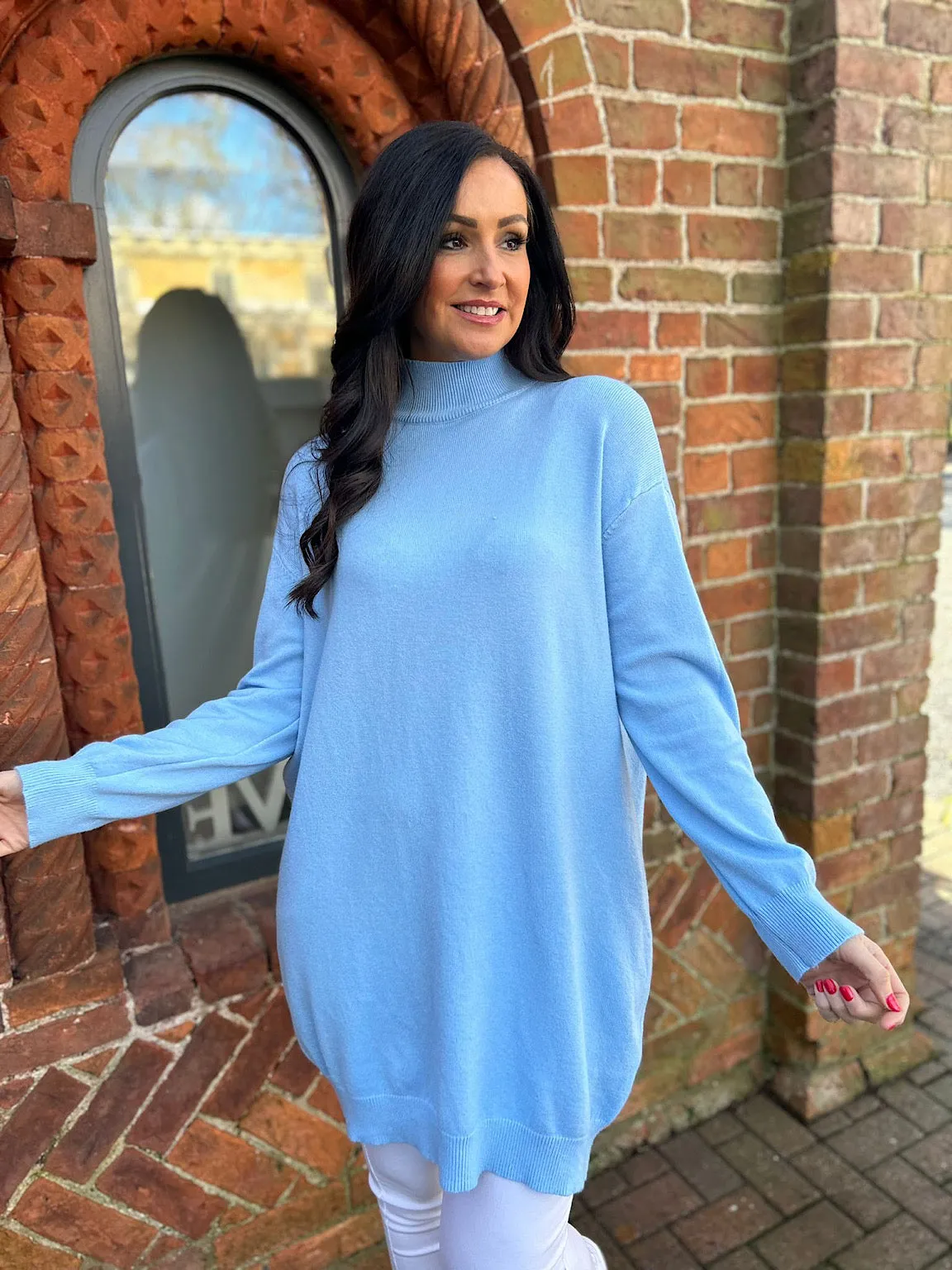 Blue Longline High Neck Knit Olivia