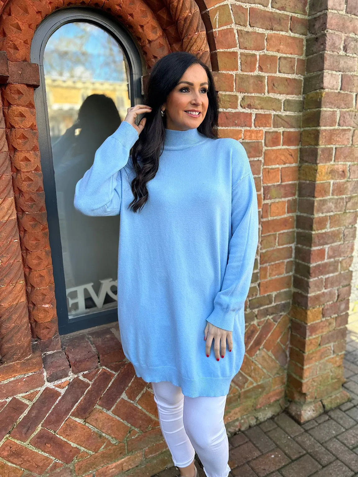 Blue Longline High Neck Knit Olivia