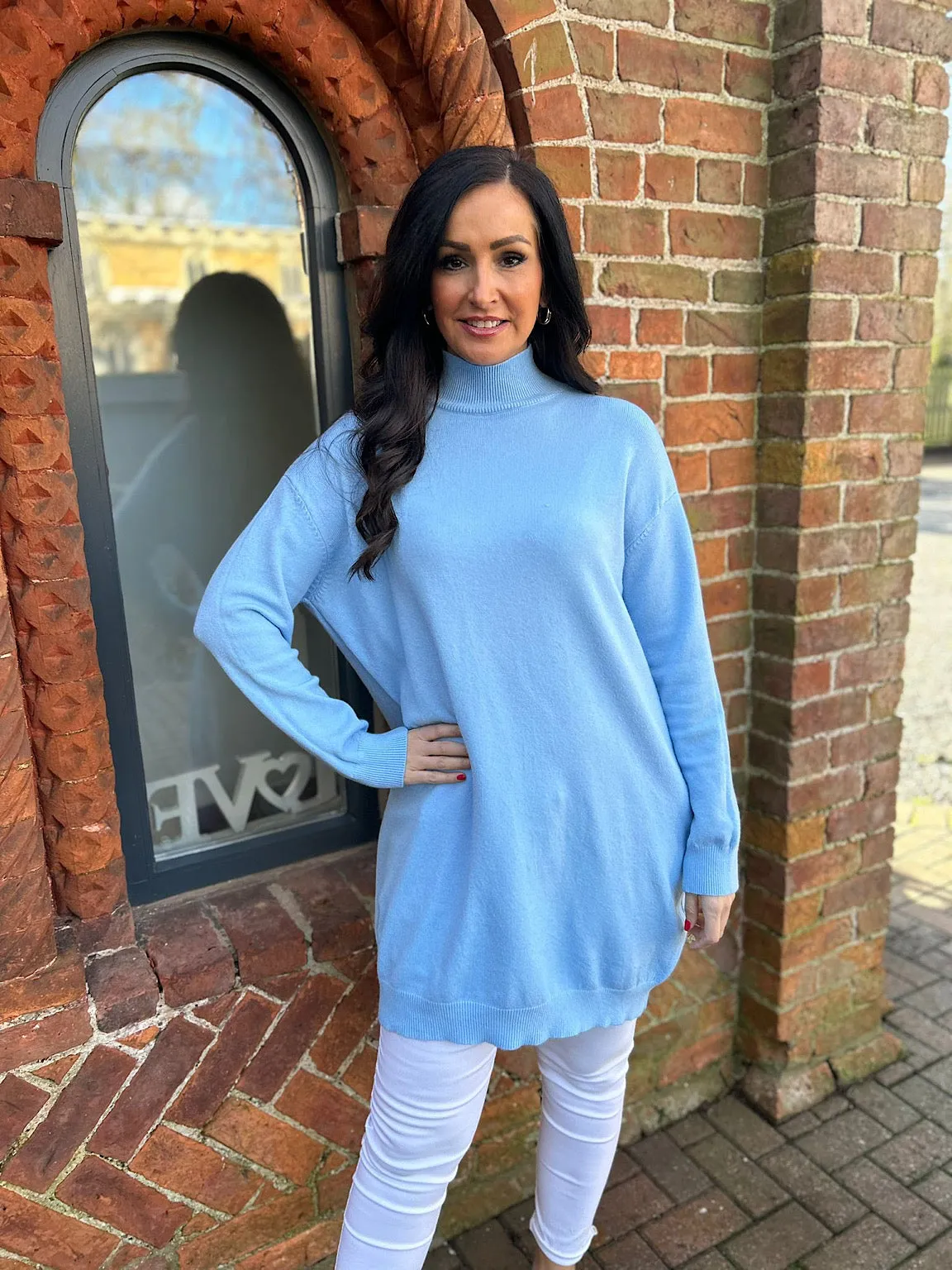 Blue Longline High Neck Knit Olivia