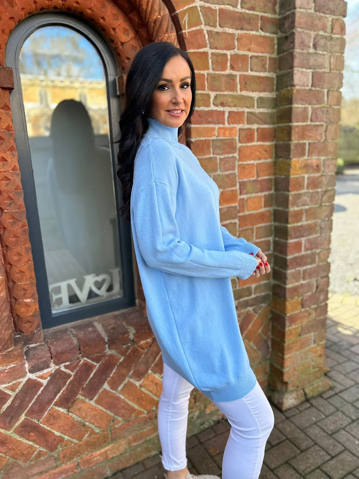 Blue Longline High Neck Knit Olivia