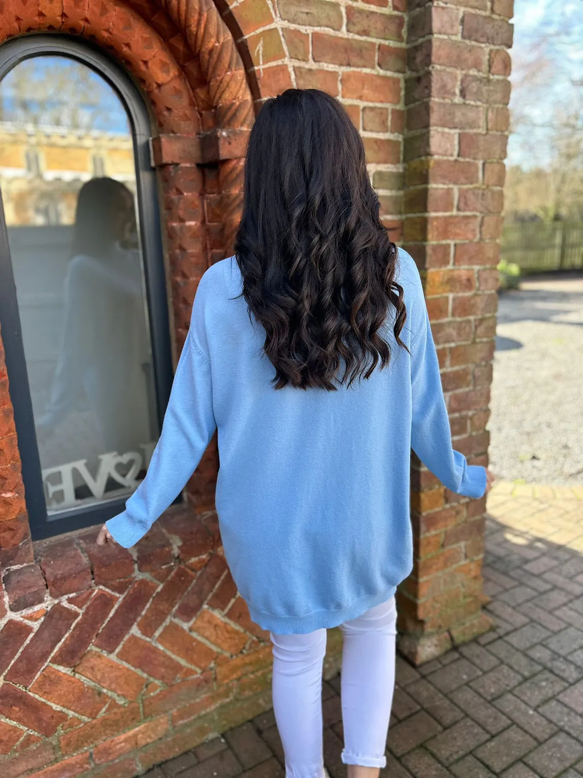 Blue Longline High Neck Knit Olivia