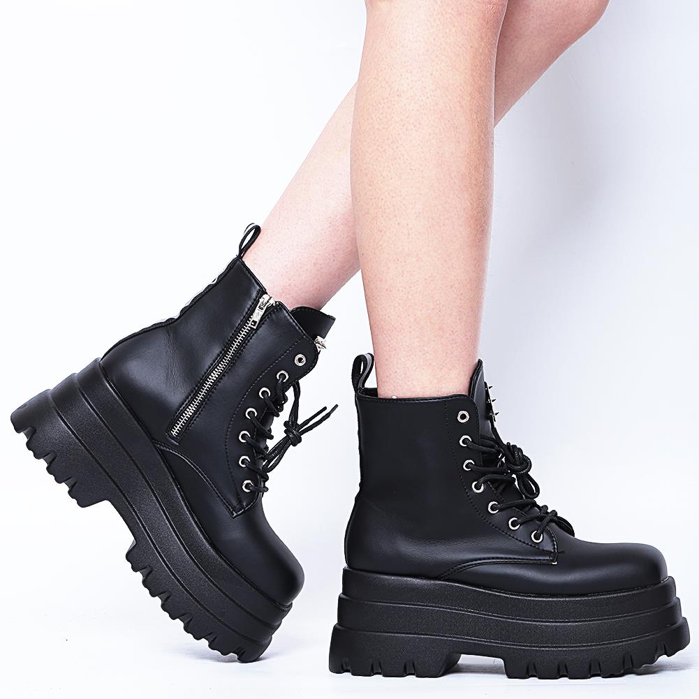 Brand New Ladies Platform Boots Fashion Rivet Punk Wedges High Heels