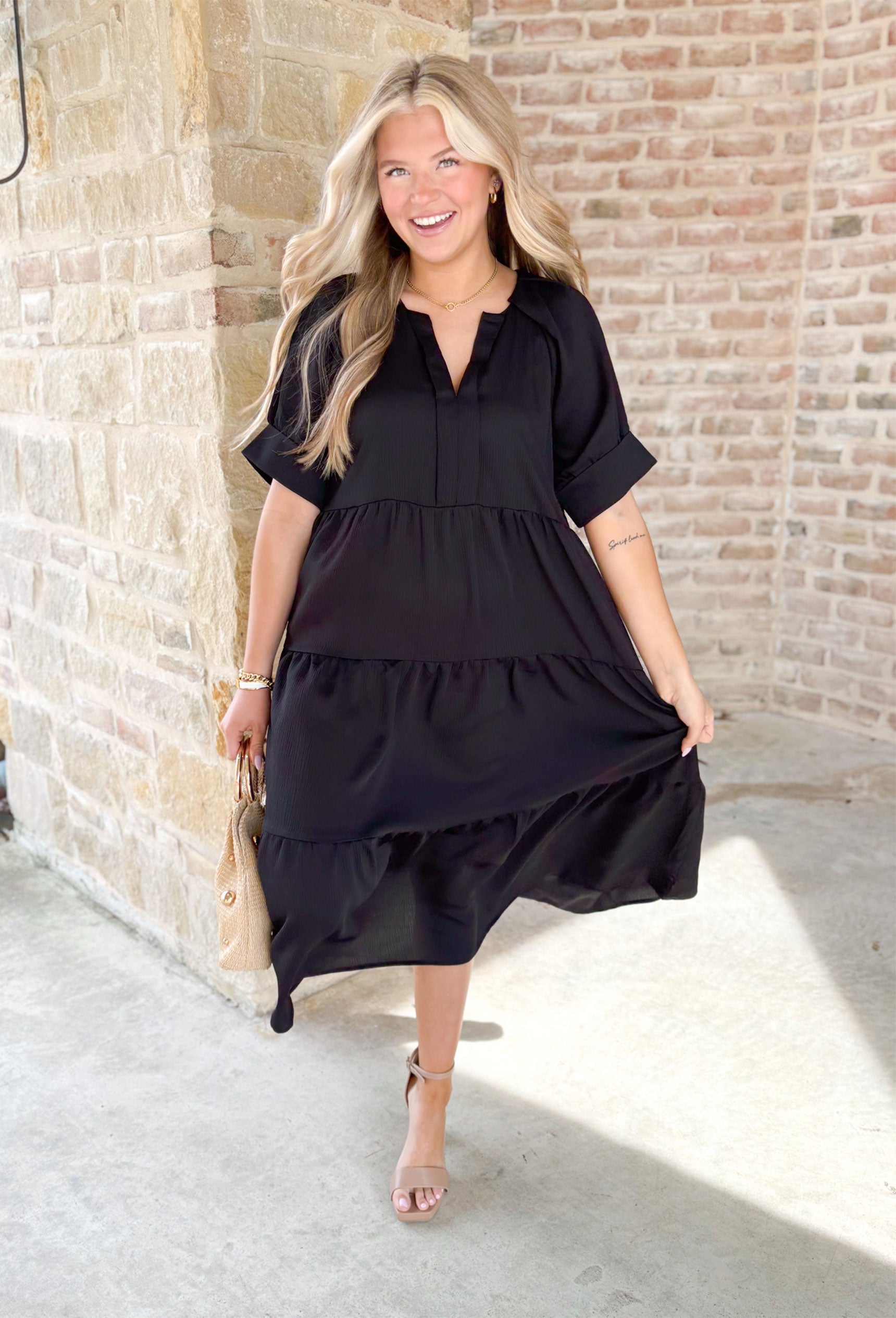 Caught Feelings Midi Dress in Black