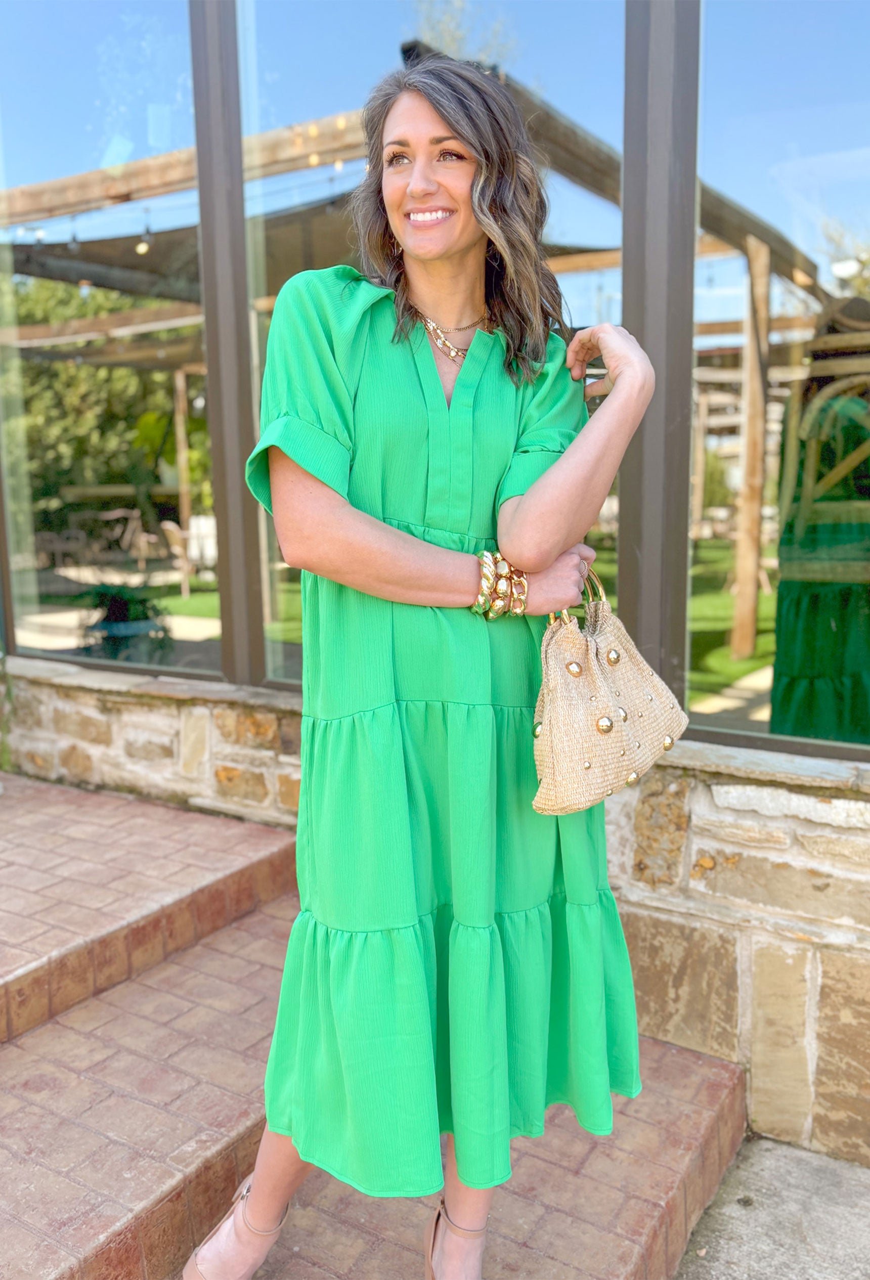 Caught Feelings Midi Dress in Green