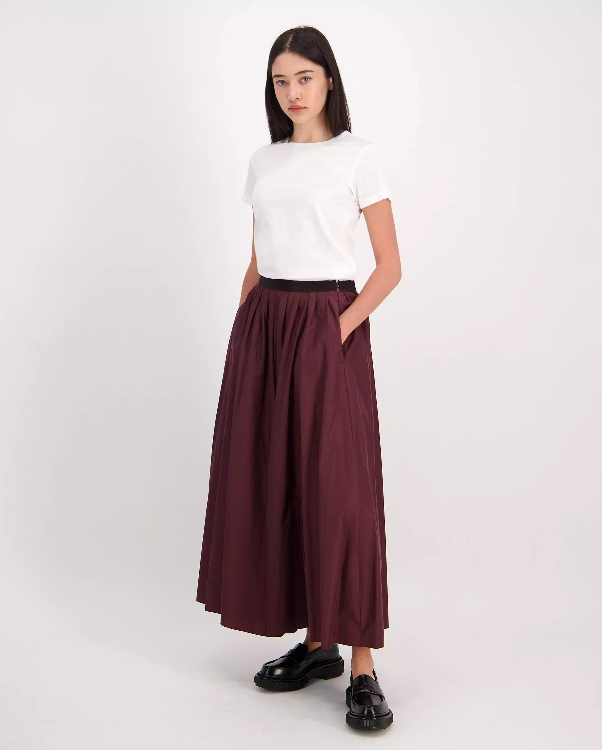 CHIC TAFFETA LONG SKIRT / CACAO