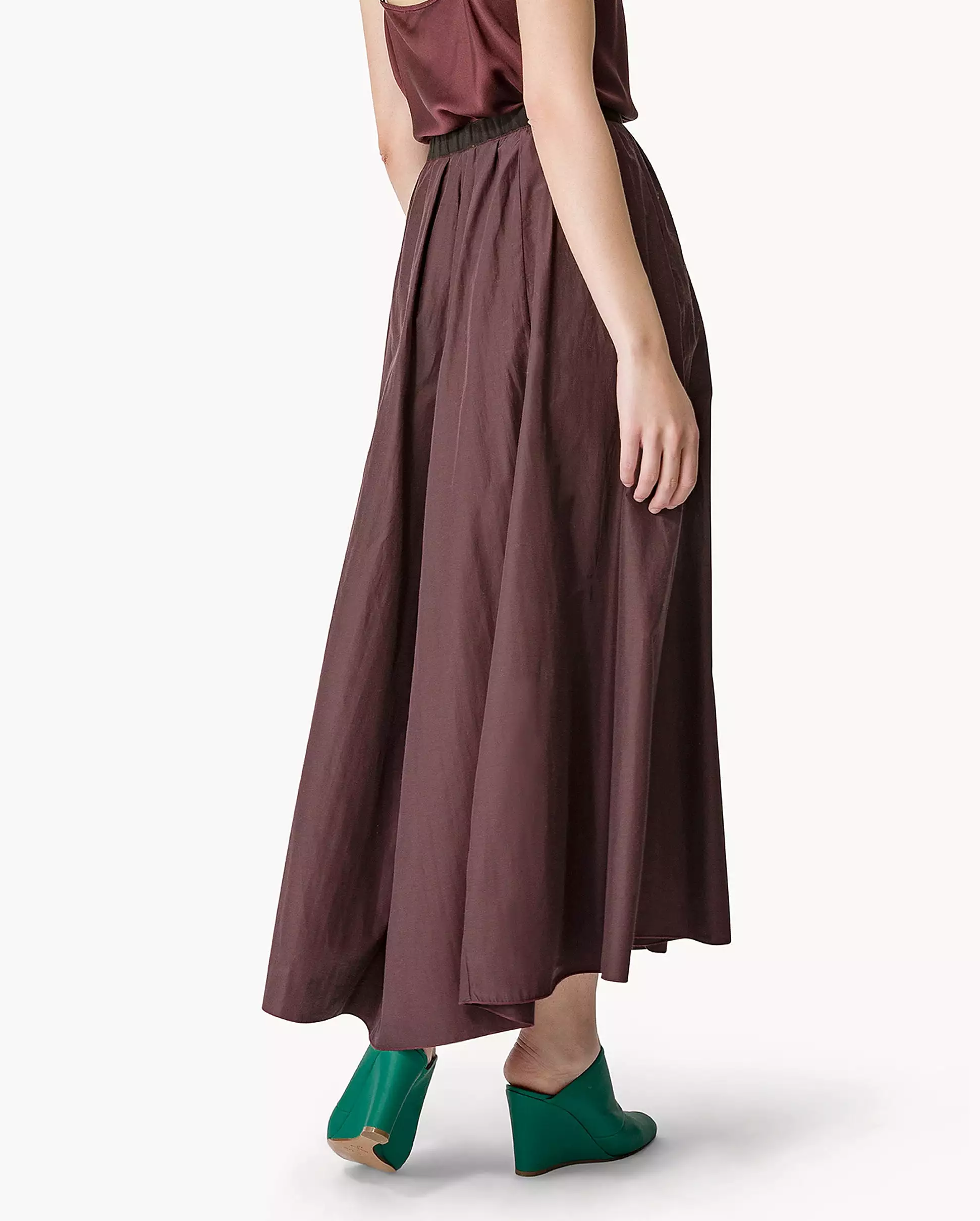 CHIC TAFFETA LONG SKIRT / CACAO