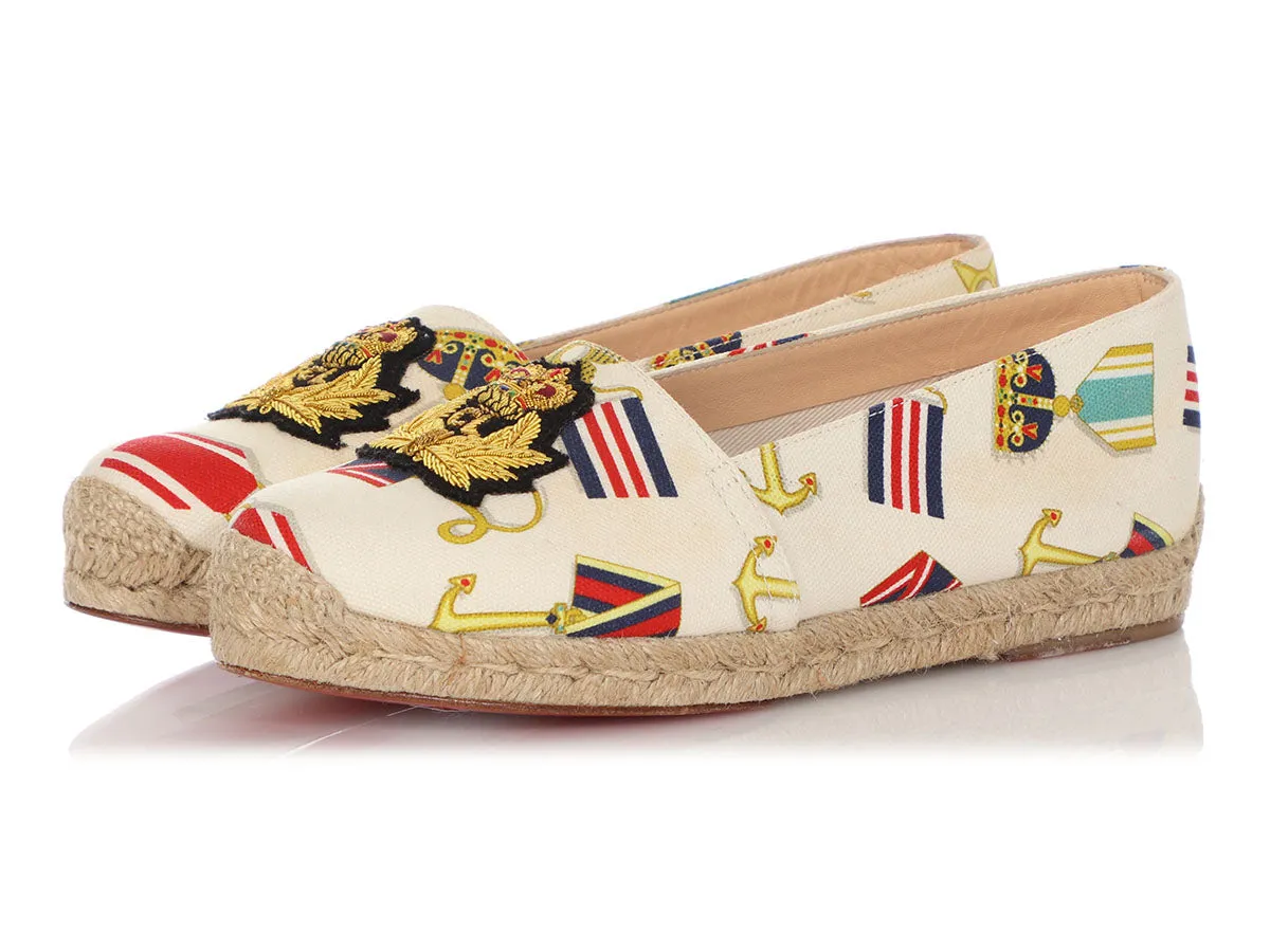 Christian Louboutin White and Gold Galia Espadrilles