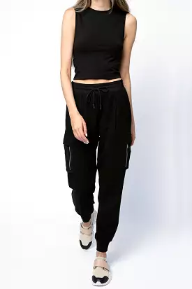 Cotton Gauze Pull On Cargo Pant in Black