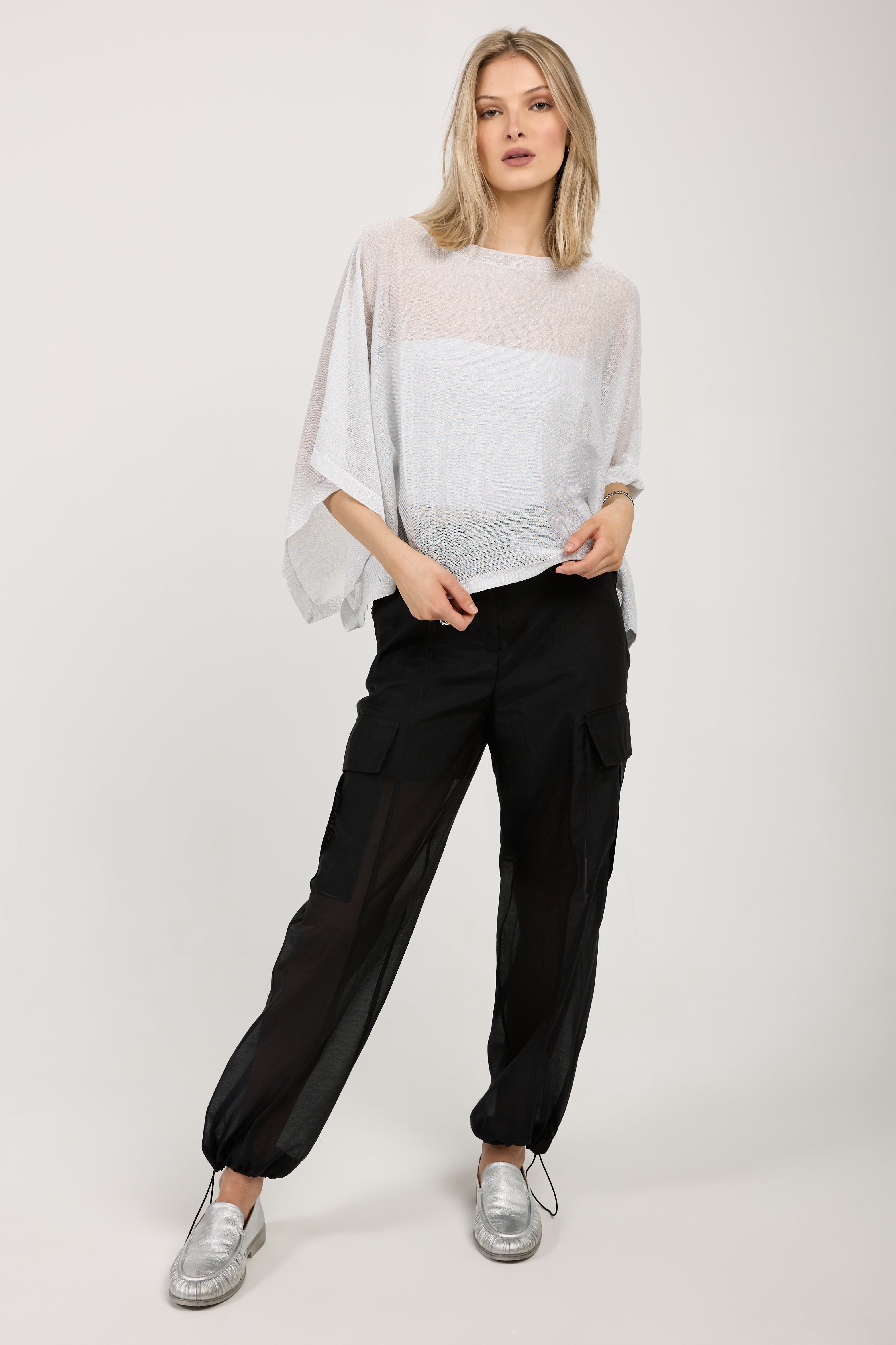 Cotton Silk Organza Cargo Pant in Black