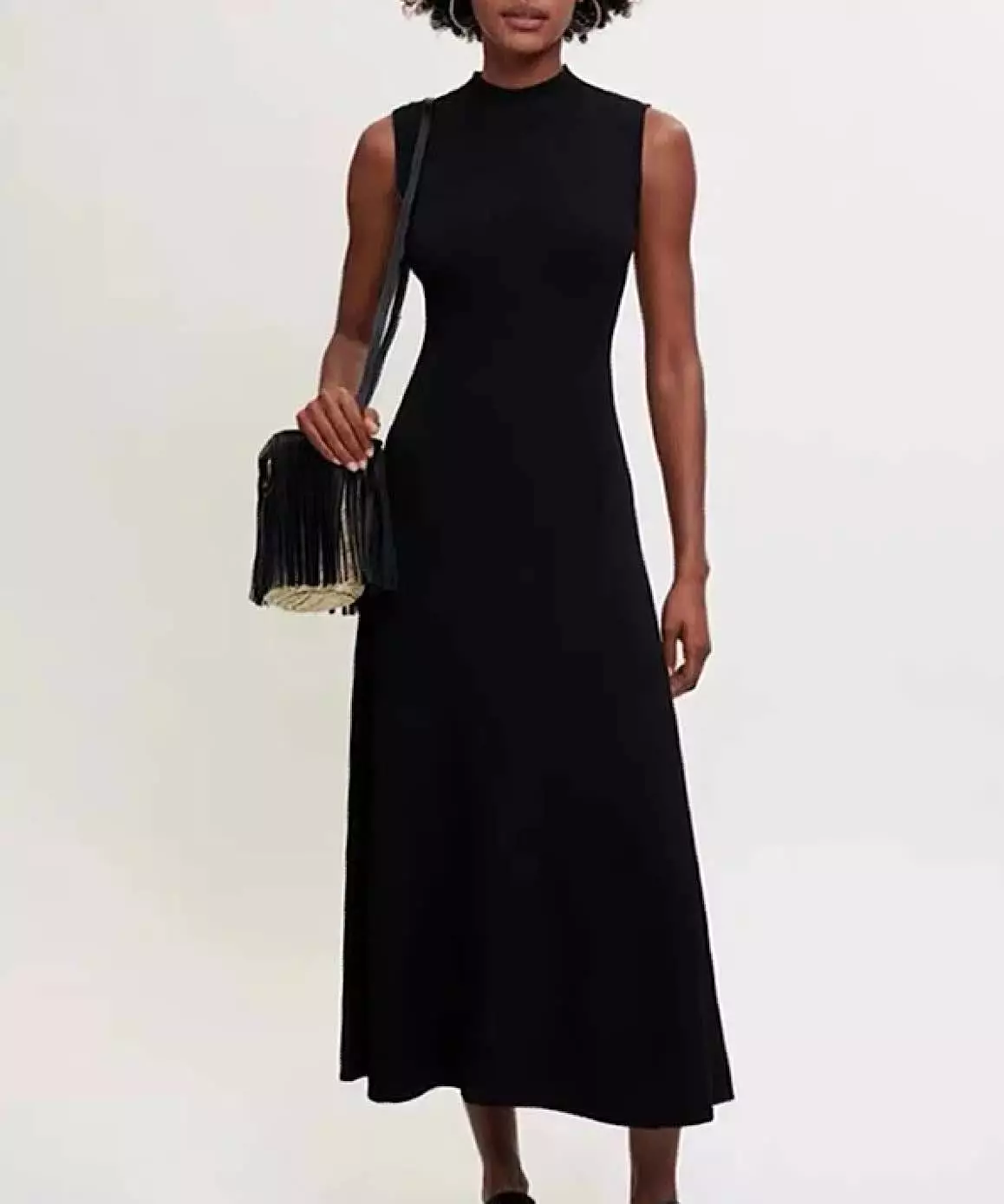 Cutout Pinned Knitted Black Long Dress