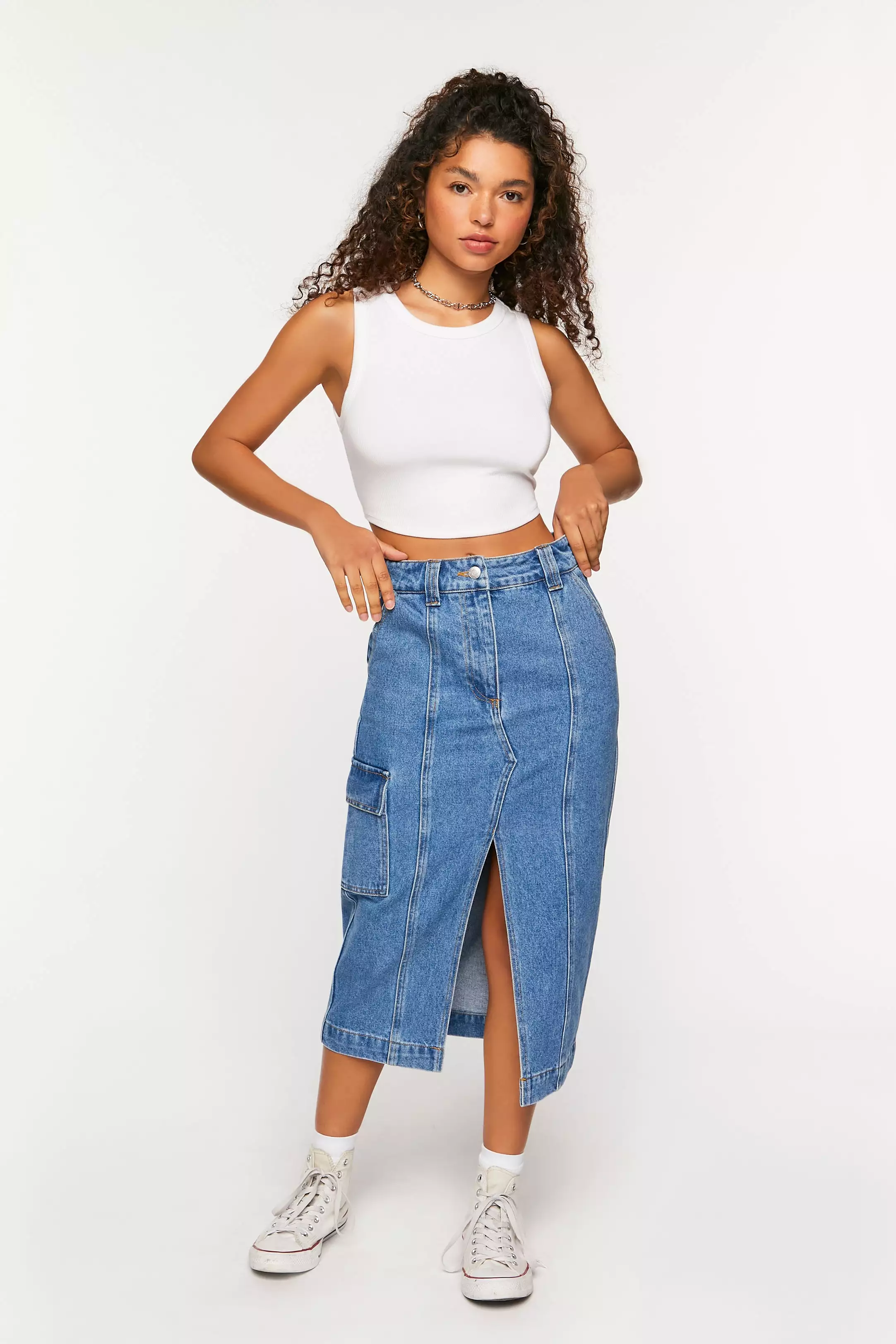 Denim Split-Hem Maxi Skirt