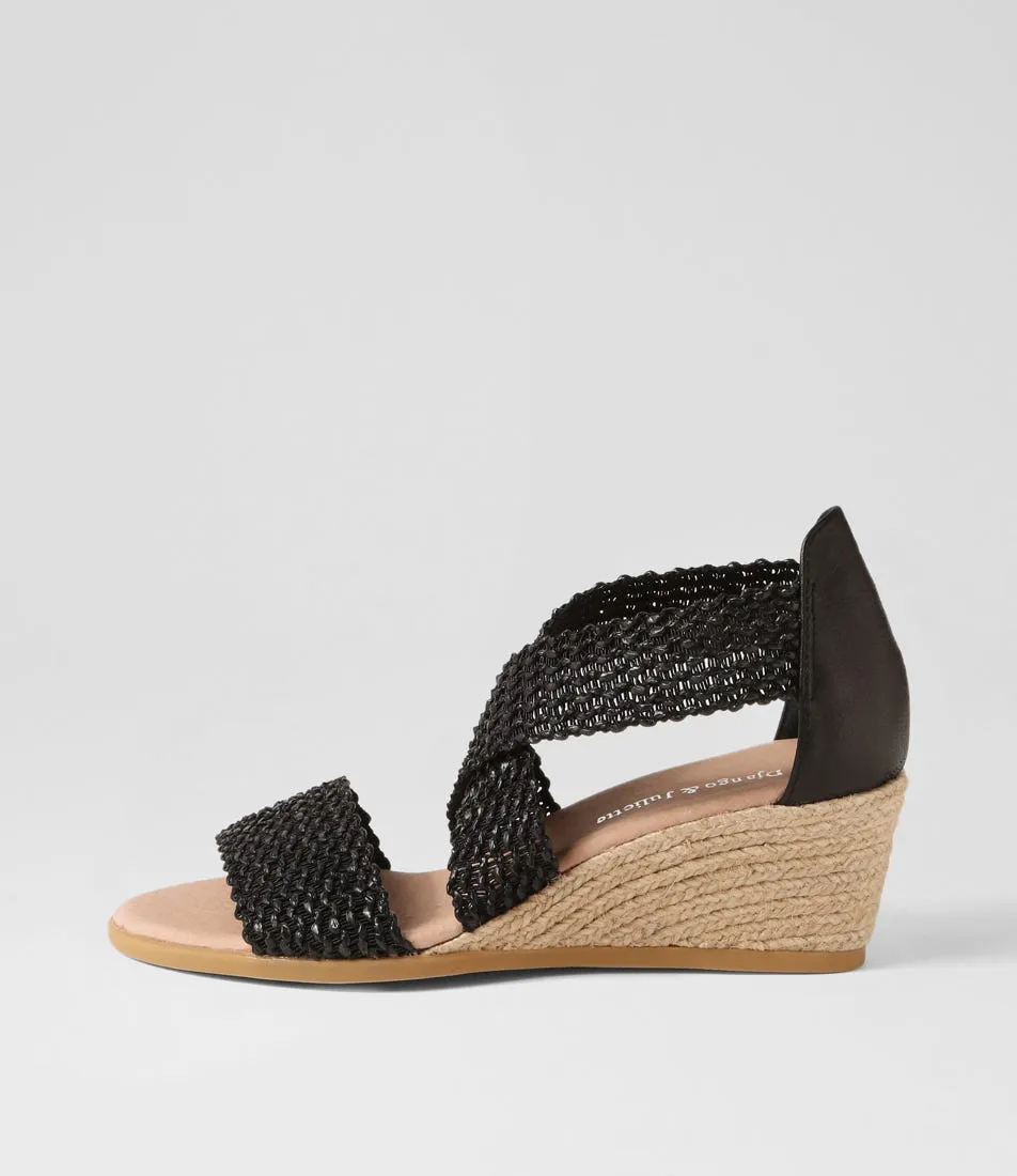 DJANGO & JULIETTE Briage Black Weave Elastic Leather Espadrilles