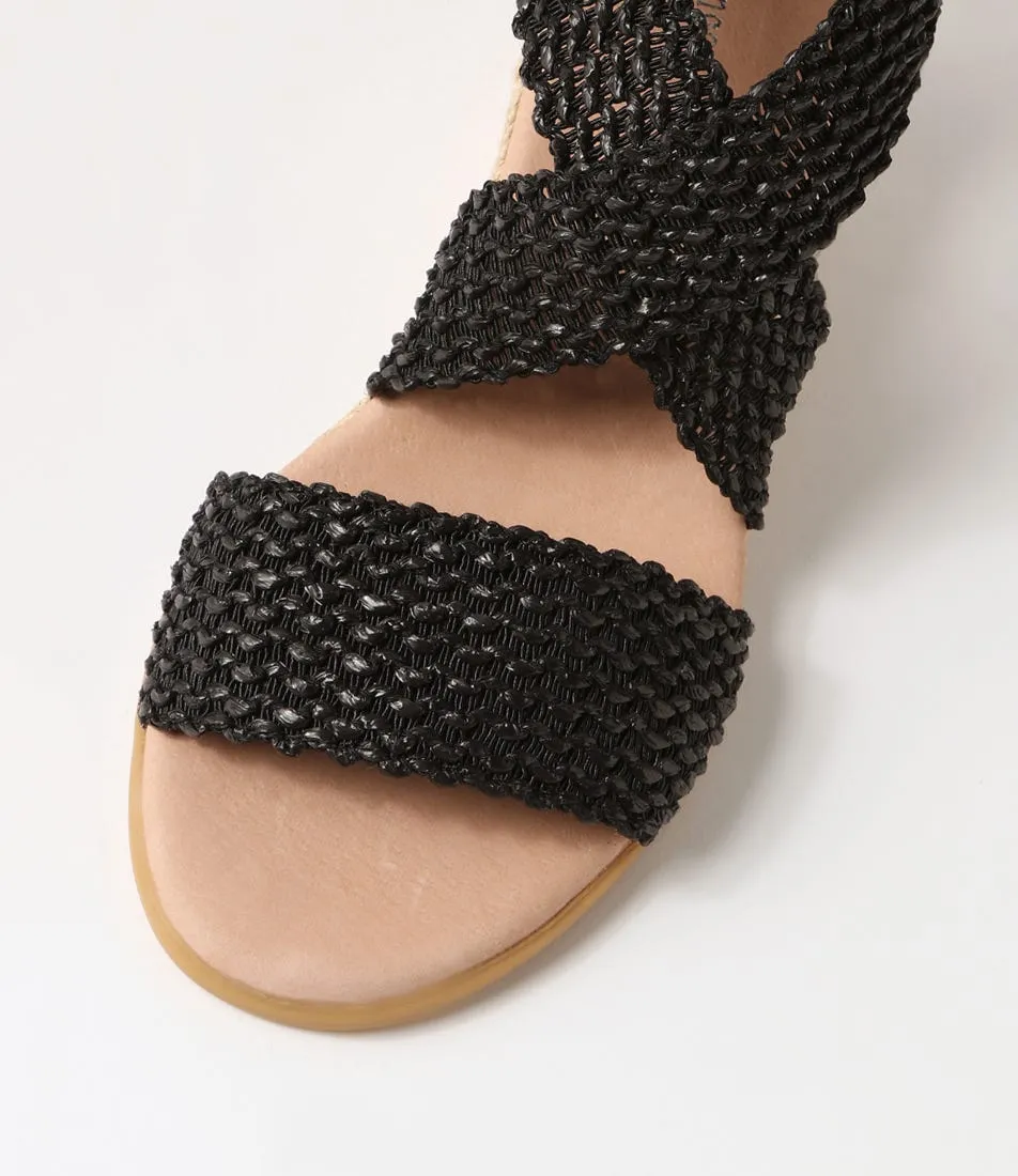 DJANGO & JULIETTE Briage Black Weave Elastic Leather Espadrilles