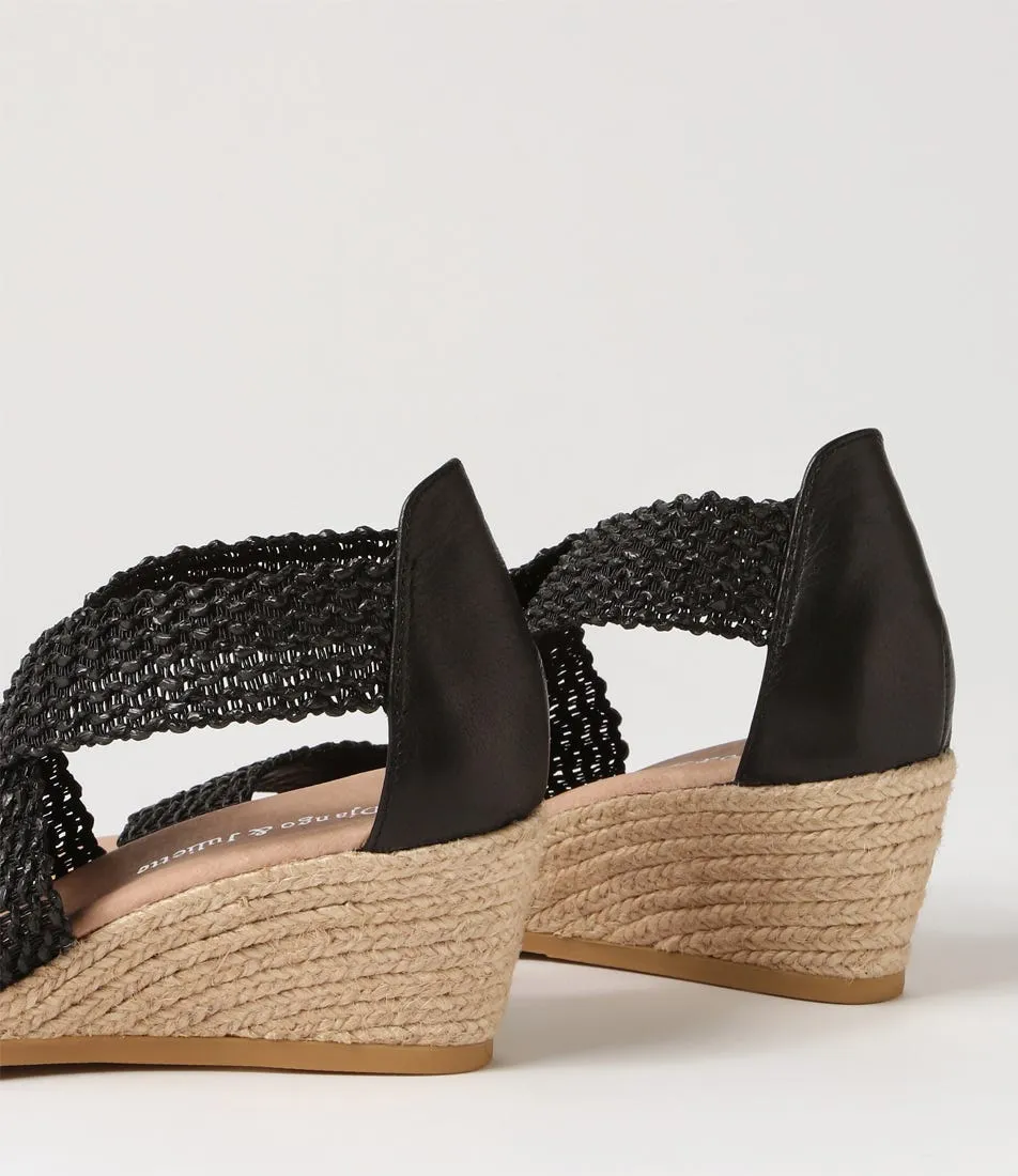 DJANGO & JULIETTE Briage Black Weave Elastic Leather Espadrilles