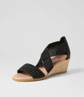 DJANGO & JULIETTE Briage Black Weave Elastic Leather Espadrilles