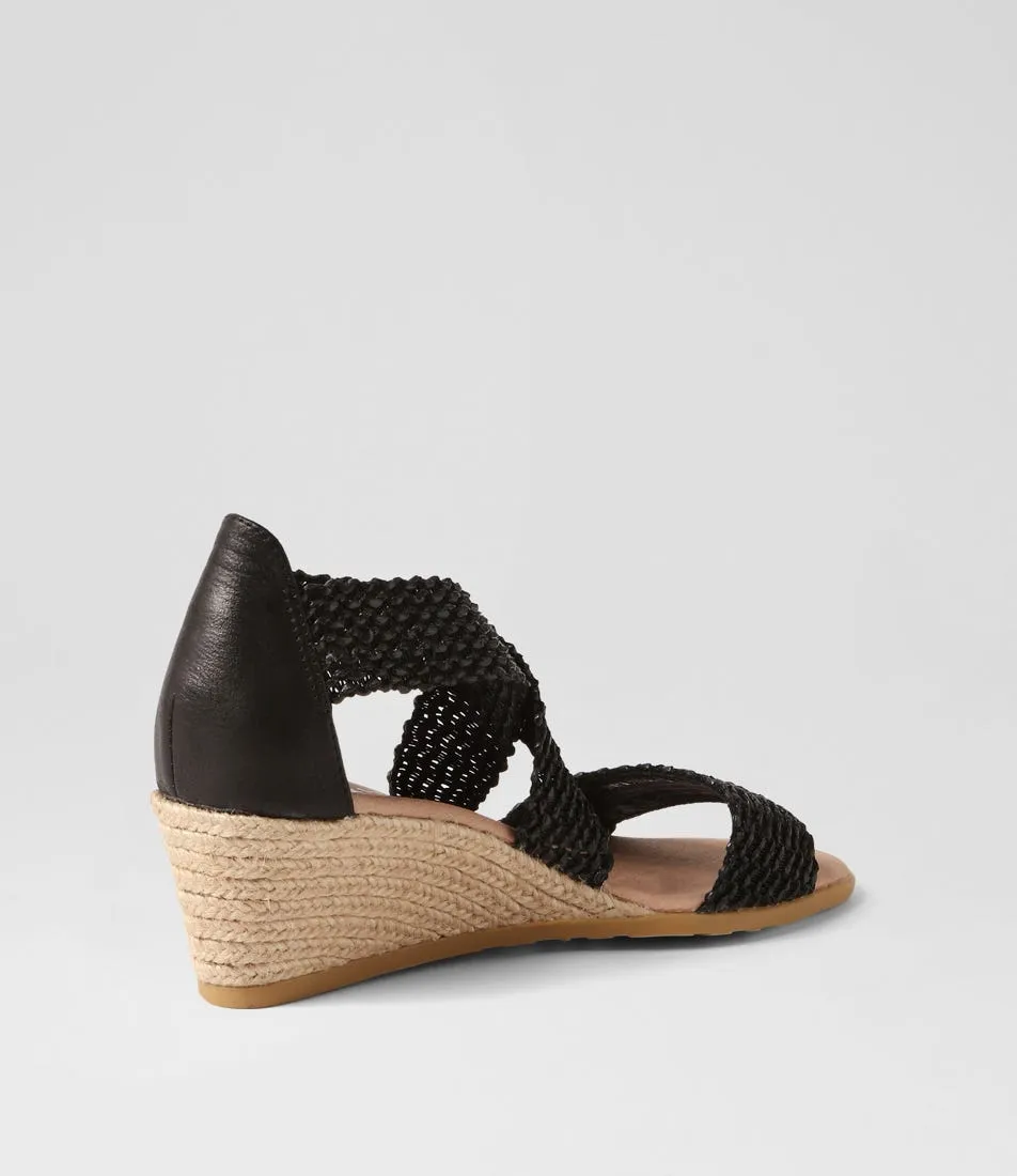 DJANGO & JULIETTE Briage Black Weave Elastic Leather Espadrilles