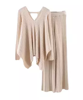 Flared Asymmetrical Top With Knitted Pants