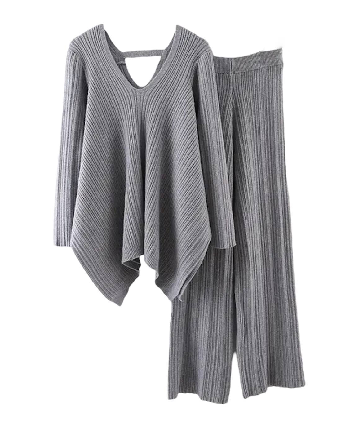 Flared Asymmetrical Top With Knitted Pants