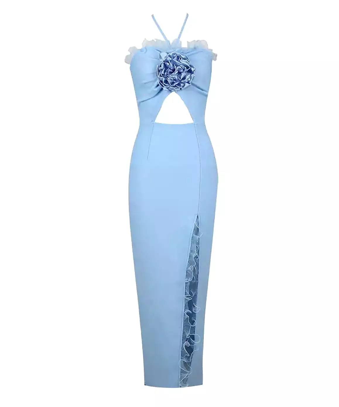 Flower Trim Cutout Long Dress In Blue