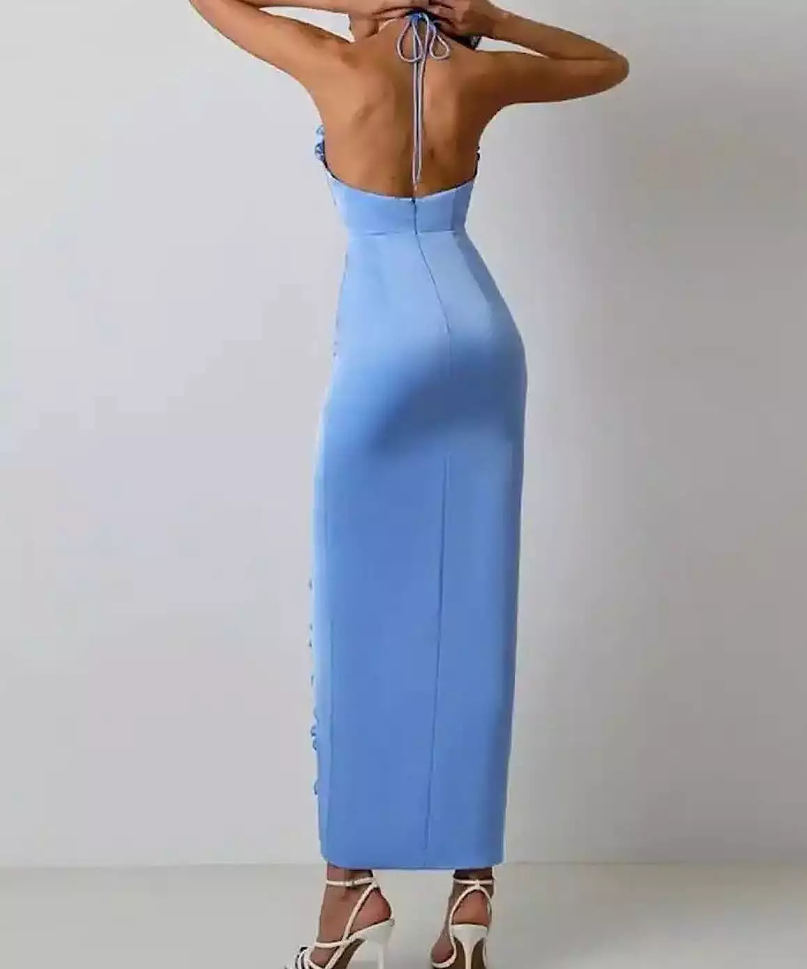 Flower Trim Cutout Long Dress In Blue