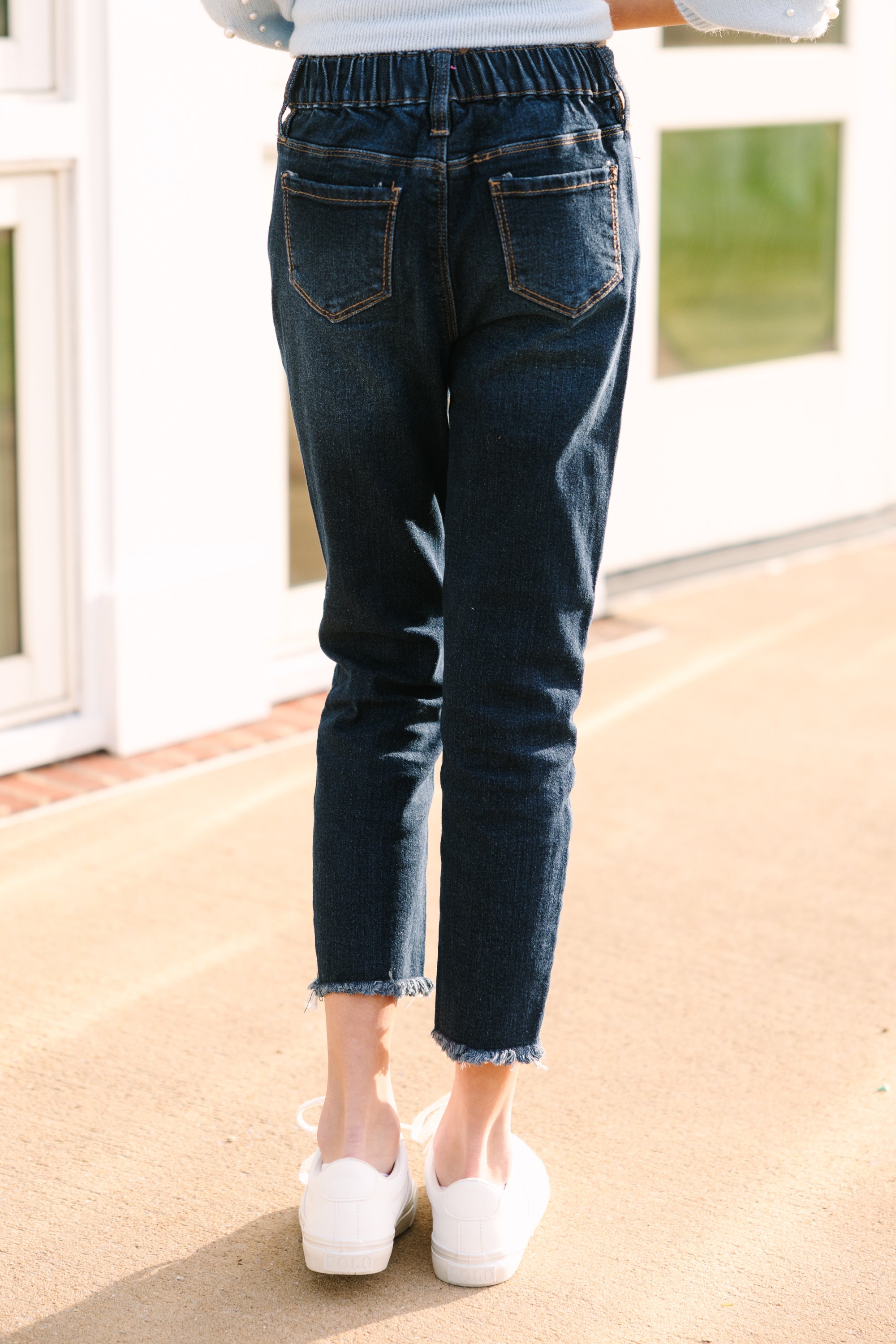 Girls: Live Your Life Ripped Dark Indigo High Waist Relaxed Fit Jeans