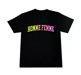 Homme Femme-Script Black Tee (Green/Pink)