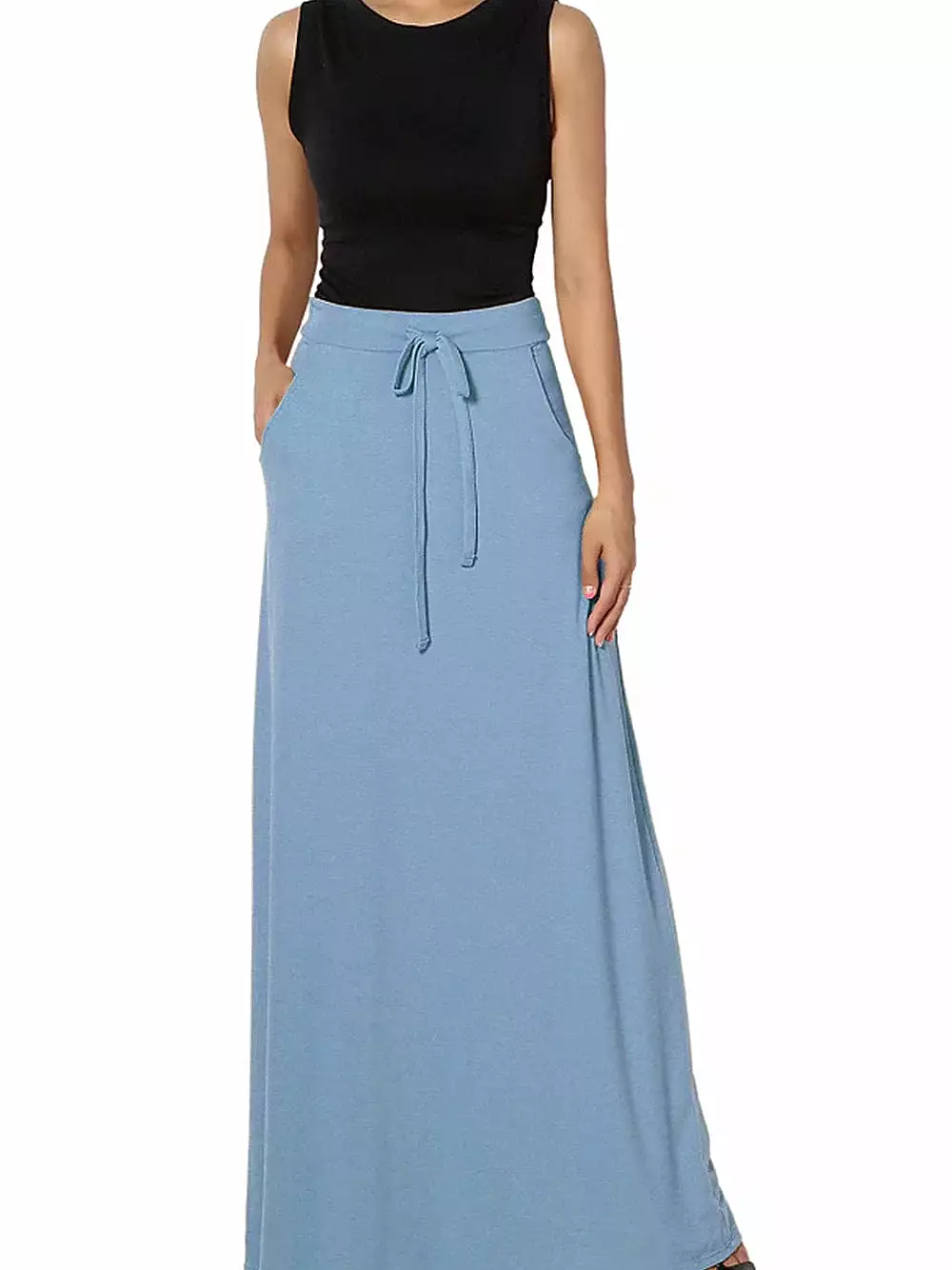 Ladies' Swing Long Skirt with Drawstring Waist and Pockets