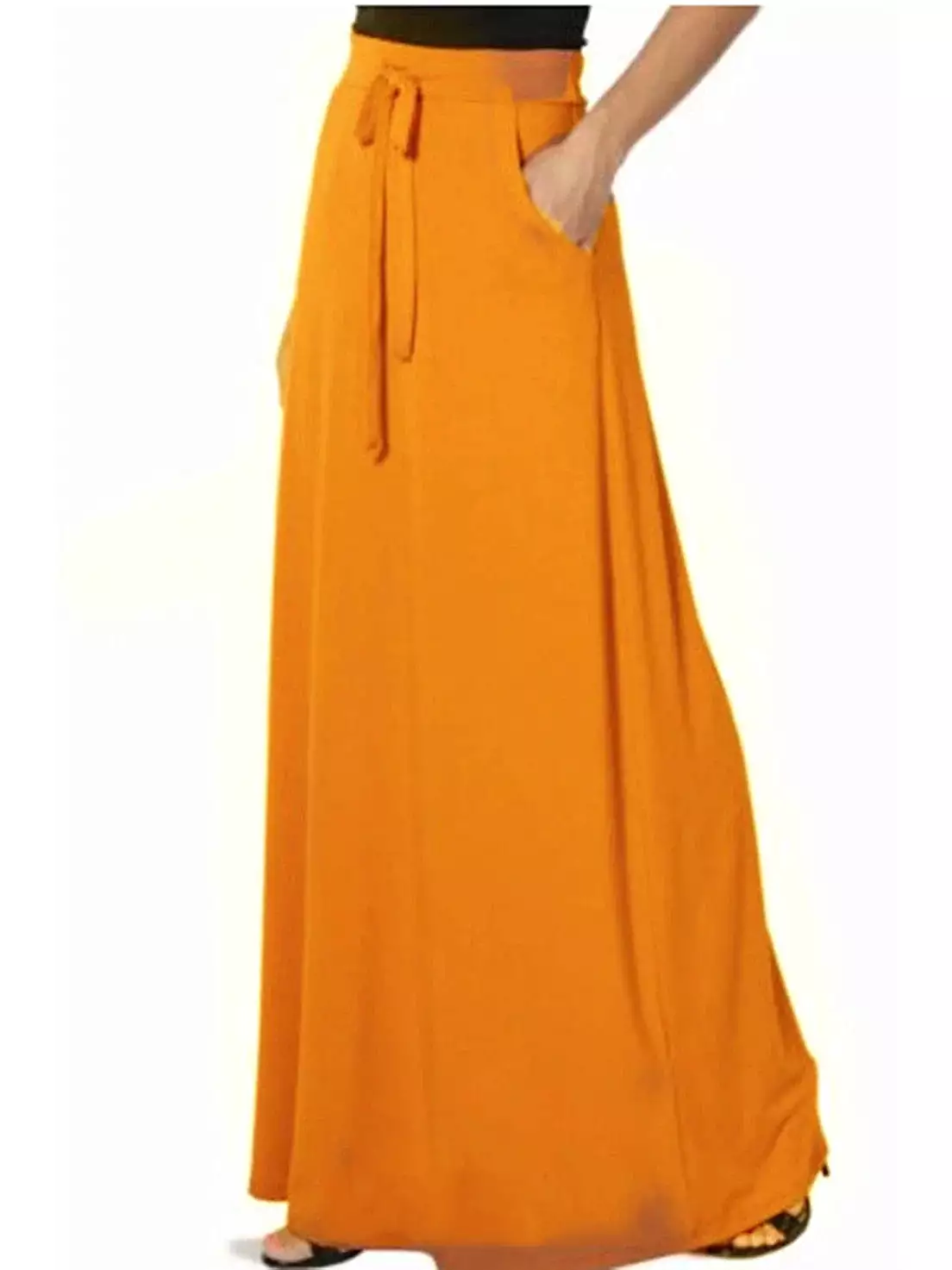 Ladies' Swing Long Skirt with Drawstring Waist and Pockets