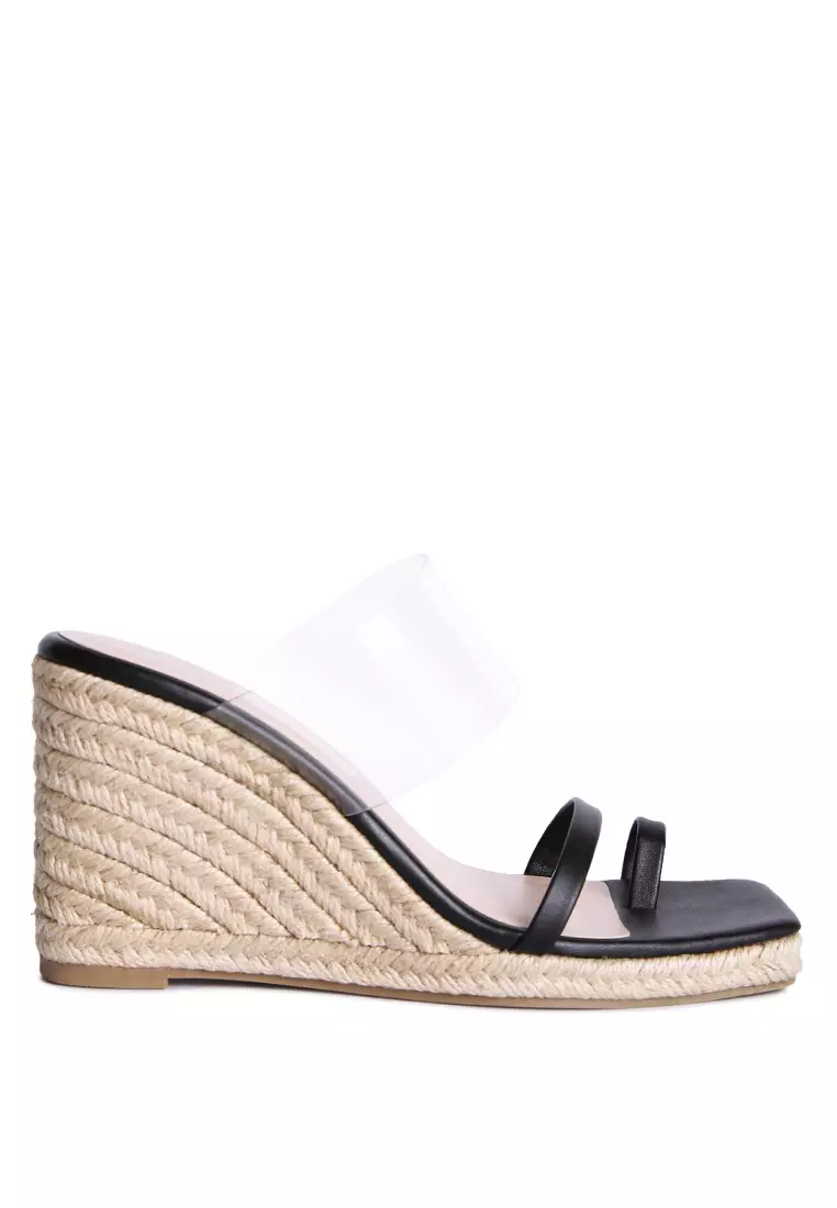 London Rag Black Toe Ring Espadrilles Wedge Sandals