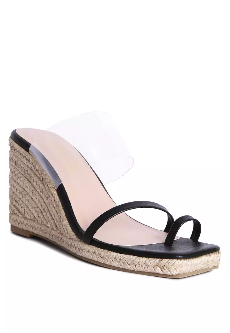 London Rag Black Toe Ring Espadrilles Wedge Sandals