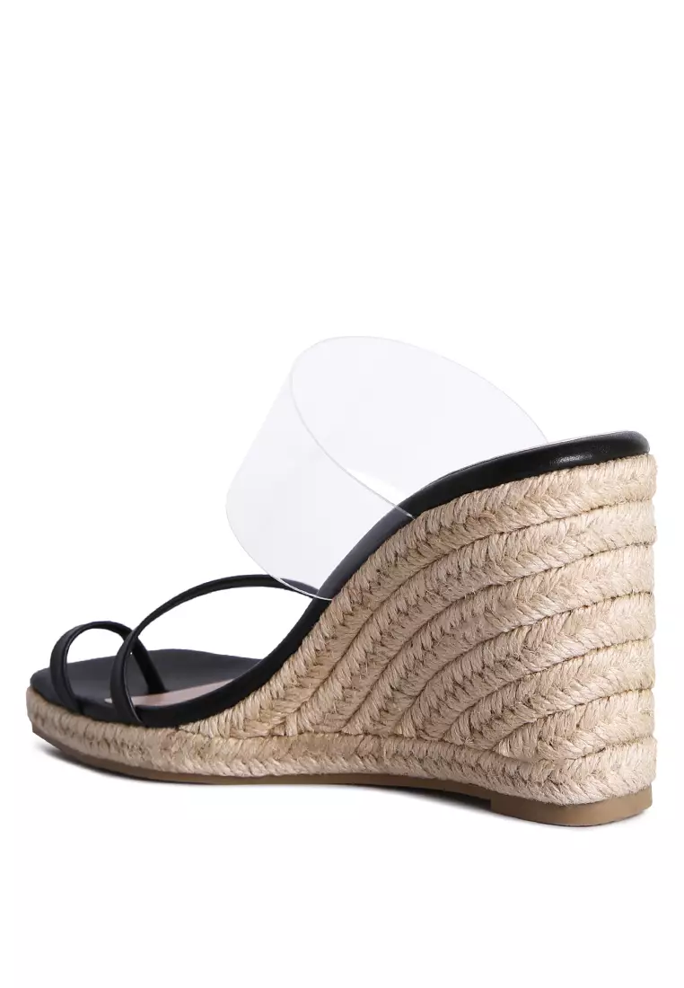 London Rag Black Toe Ring Espadrilles Wedge Sandals