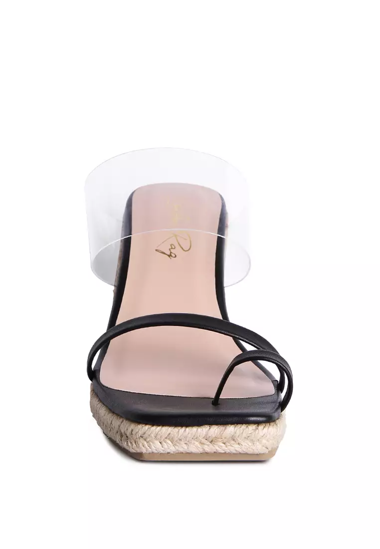 London Rag Black Toe Ring Espadrilles Wedge Sandals