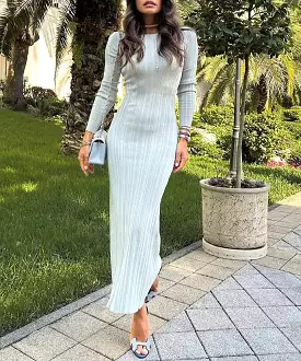 Long Sleeve Stripe Thin Knit Long Dress