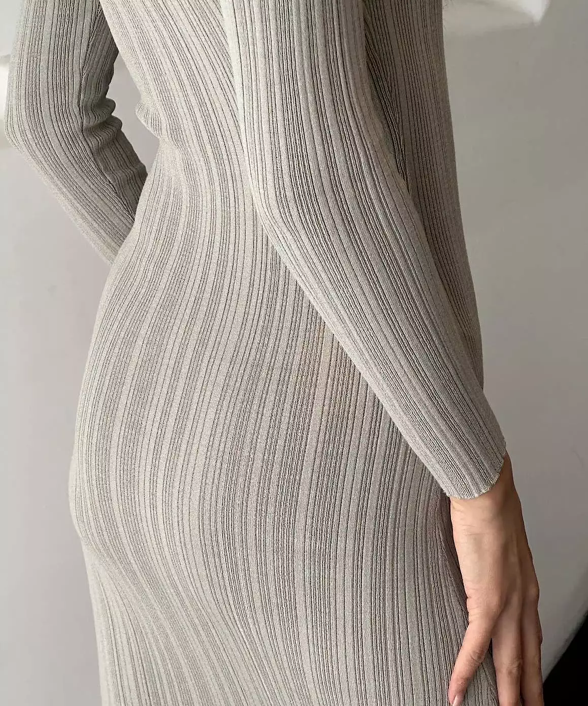 Long Sleeve Stripe Thin Knit Long Dress