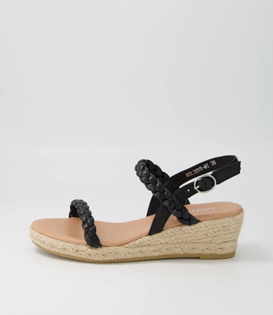 MIDAS Relieve Black Leather Espadrilles Nh