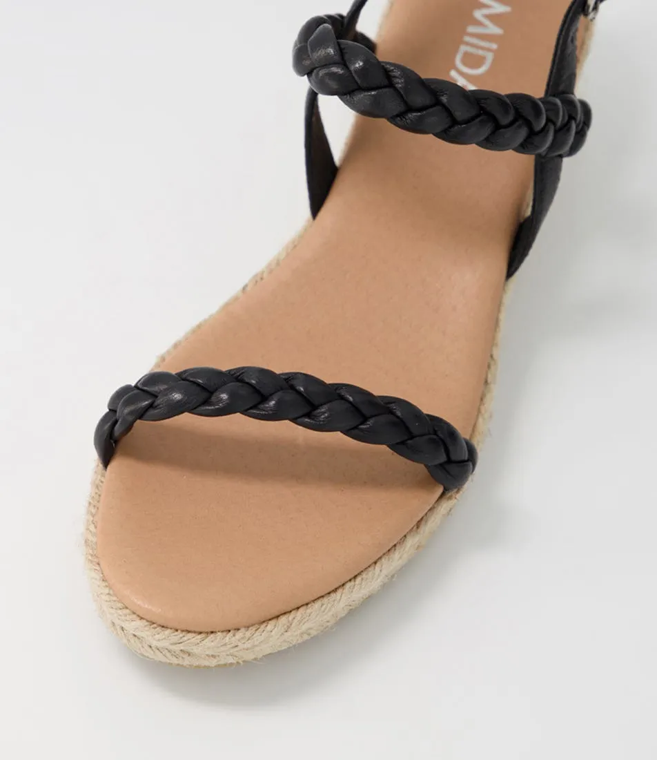 MIDAS Relieve Black Leather Espadrilles Nh