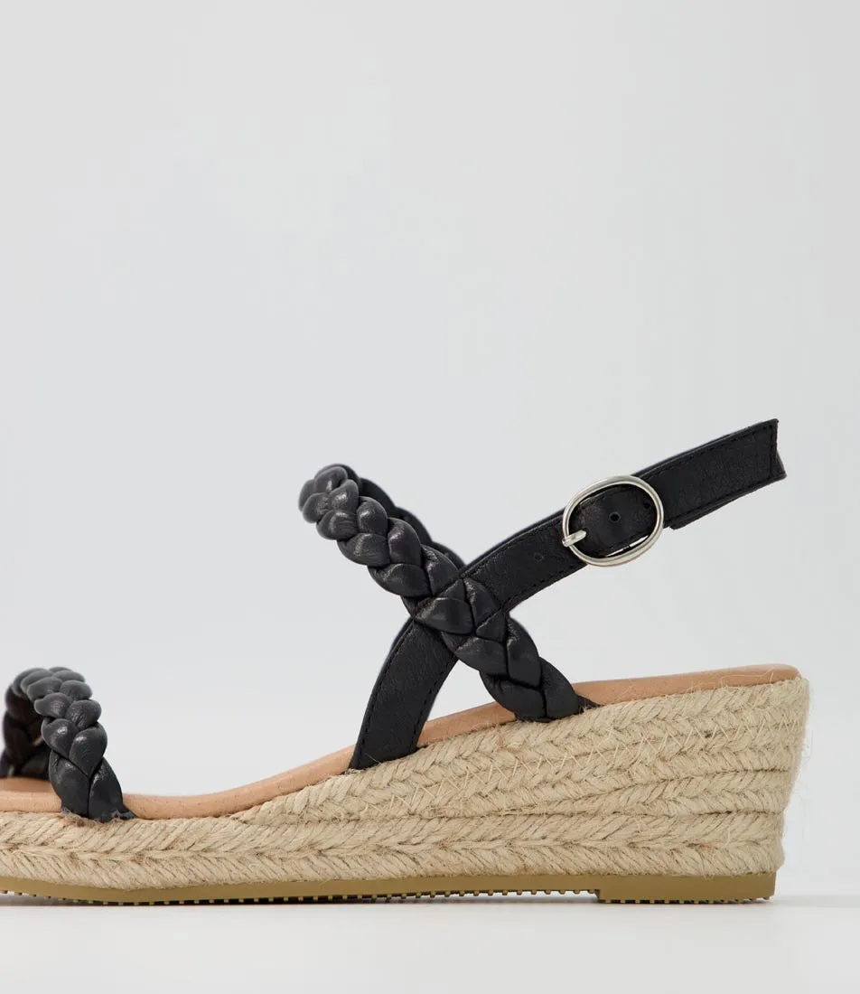 MIDAS Relieve Black Leather Espadrilles Nh