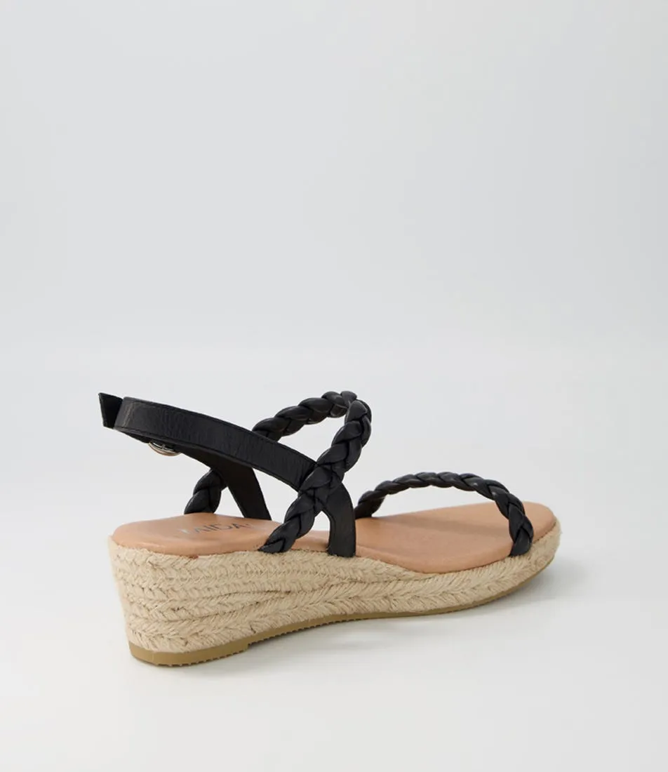 MIDAS Relieve Black Leather Espadrilles Nh