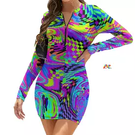 Motion Long Sleeve Bodycon Rave Dress