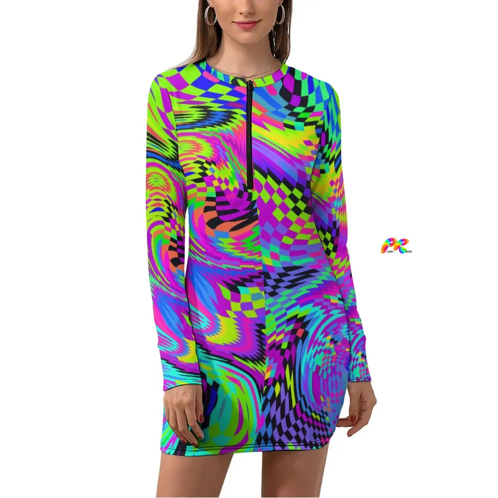 Motion Long Sleeve Bodycon Rave Dress