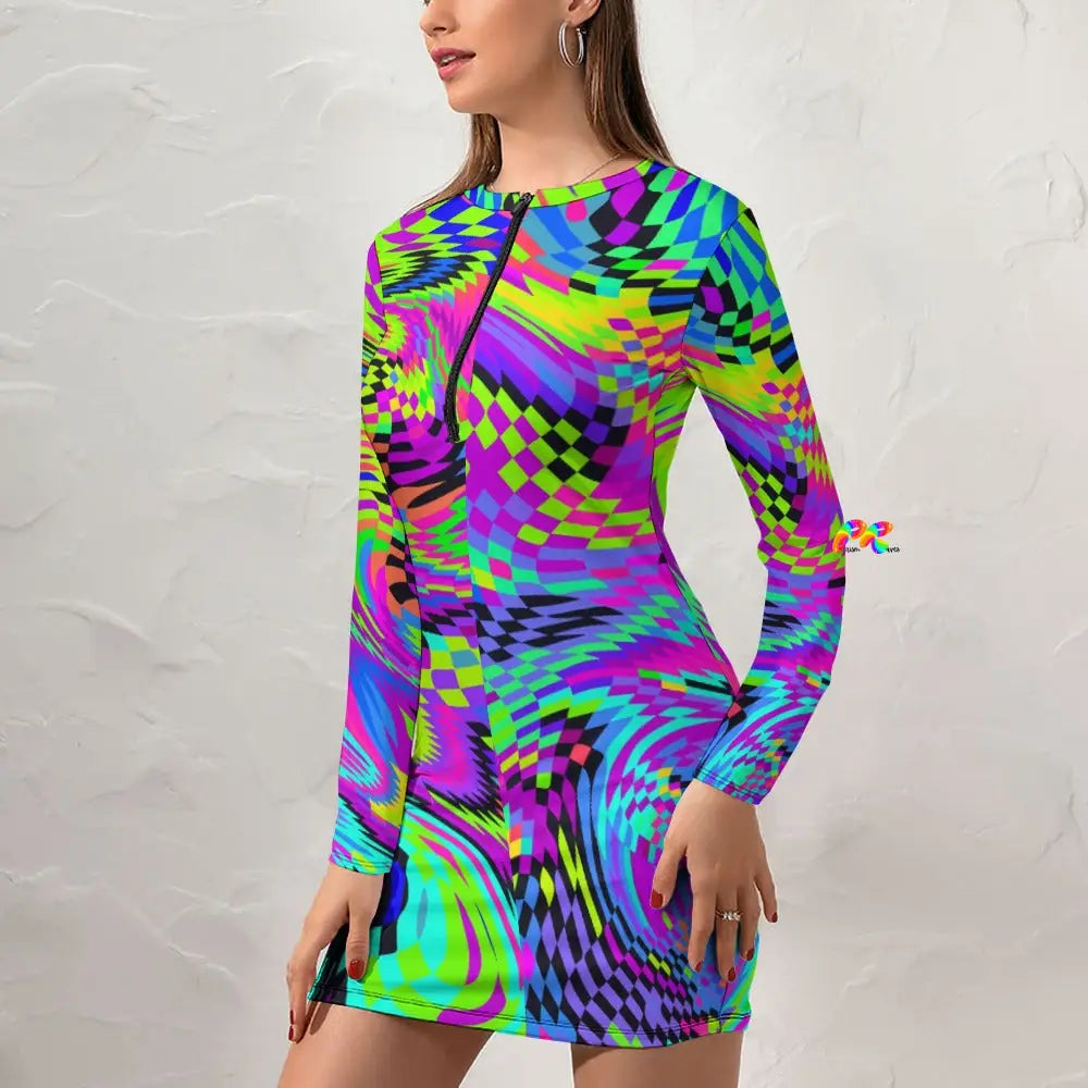 Motion Long Sleeve Bodycon Rave Dress