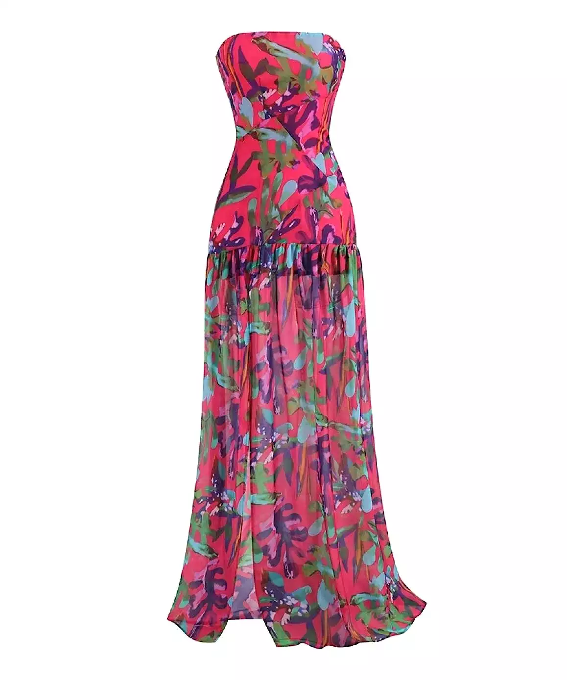 Multi Color Printed Strapless Long Dress