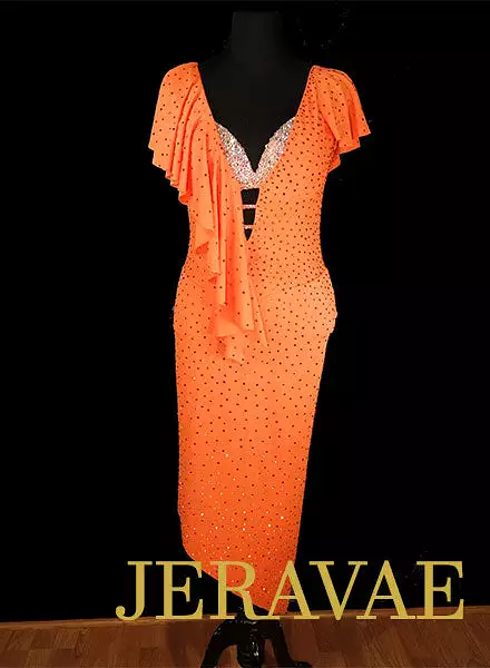 Orange Latin/Rhythm Dress with Long Skirt and Stoned Bra All Swarovski Sz M/L Lat091