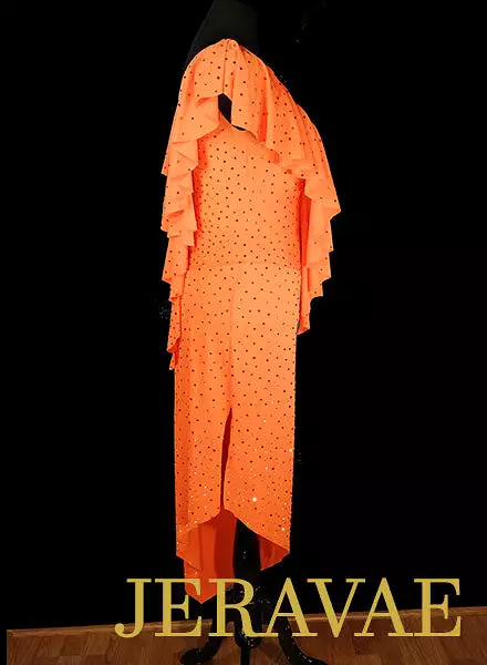 Orange Latin/Rhythm Dress with Long Skirt and Stoned Bra All Swarovski Sz M/L Lat091