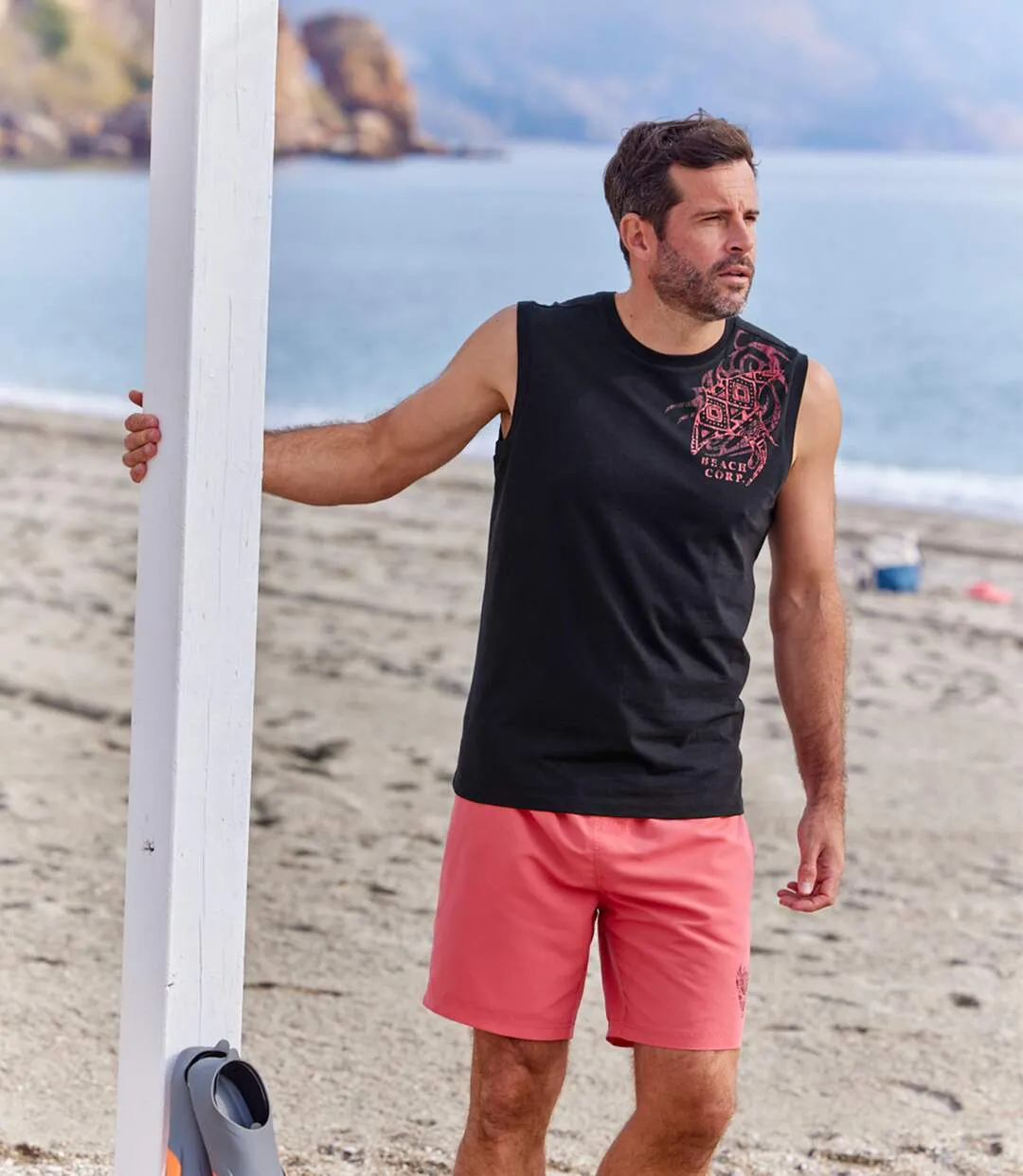 Pack of 3 Men's Beach Vests - Coral Black Blue