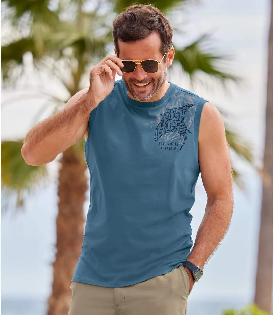 Pack of 3 Men's Beach Vests - Coral Black Blue